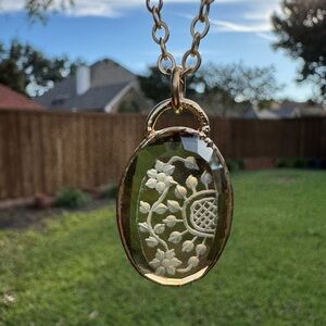 Nature’s Twist Etched Smoky Quartz Oval Round Top Necklace